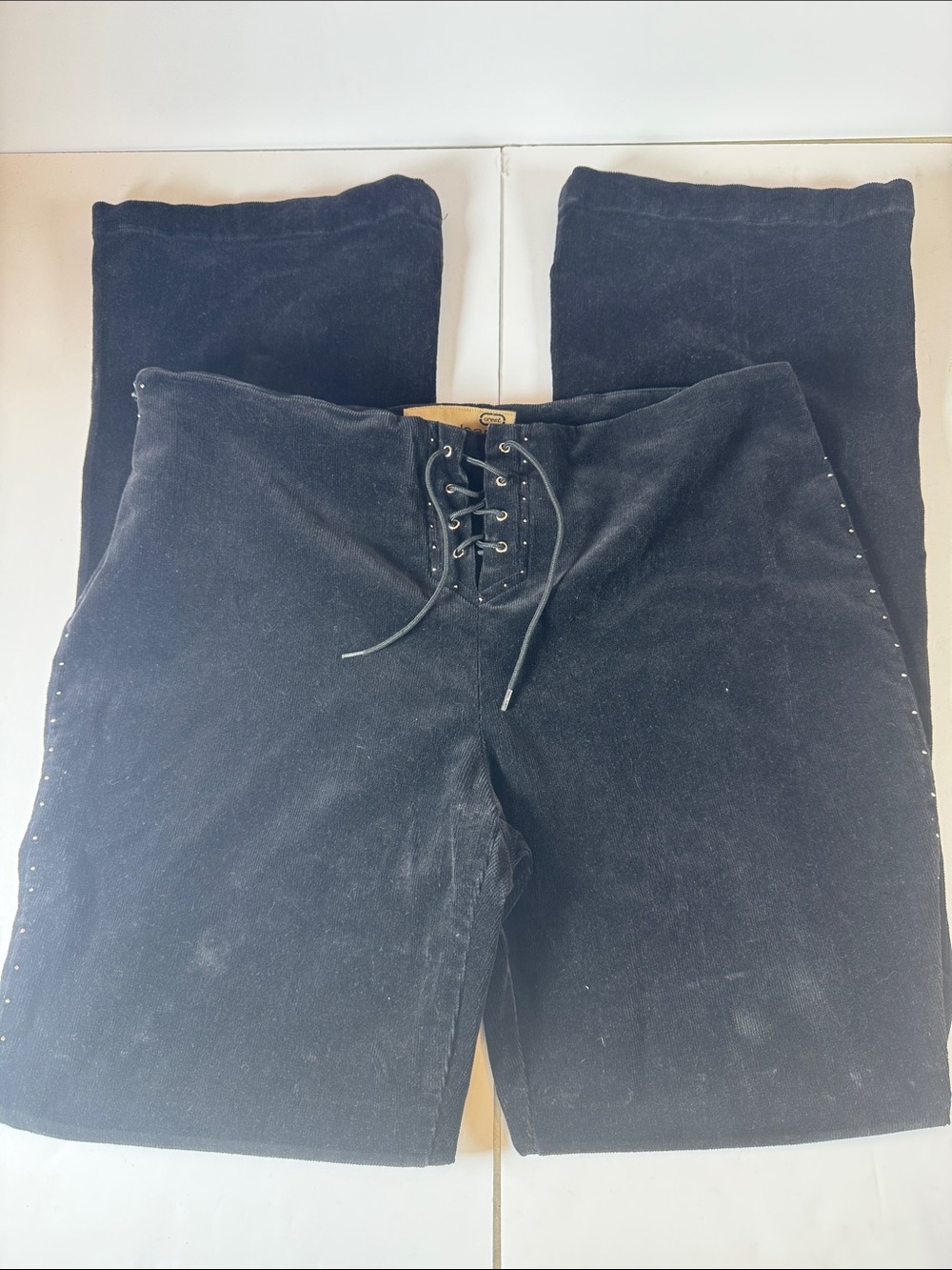 Crest Y2K Black corduroy Wide leg Jeans with Gold Label